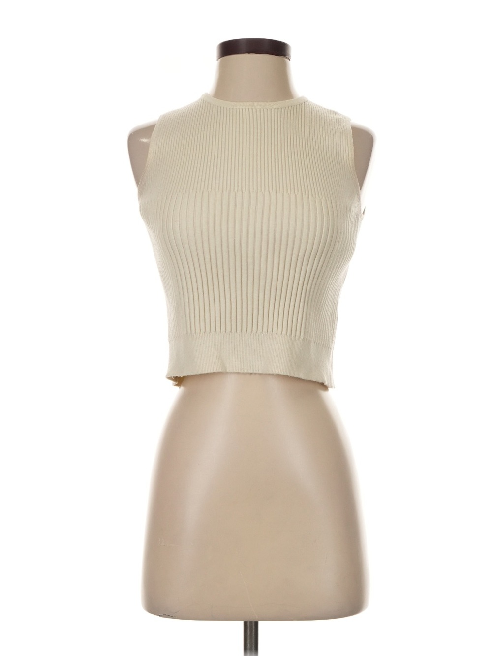 Ribbed Sleeveless Crop Top in Cream